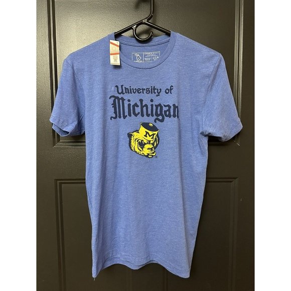 The Mitten State UofM Michigan Crew Neck Blue TShirt Size Small Unisex Wolverine - Picture 1 of 7